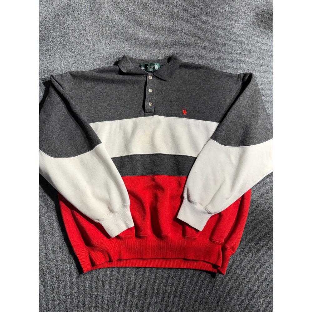 Knights of the Round Table Mens‎ XL Colorblock Polo Sweatshirt Grey White Red